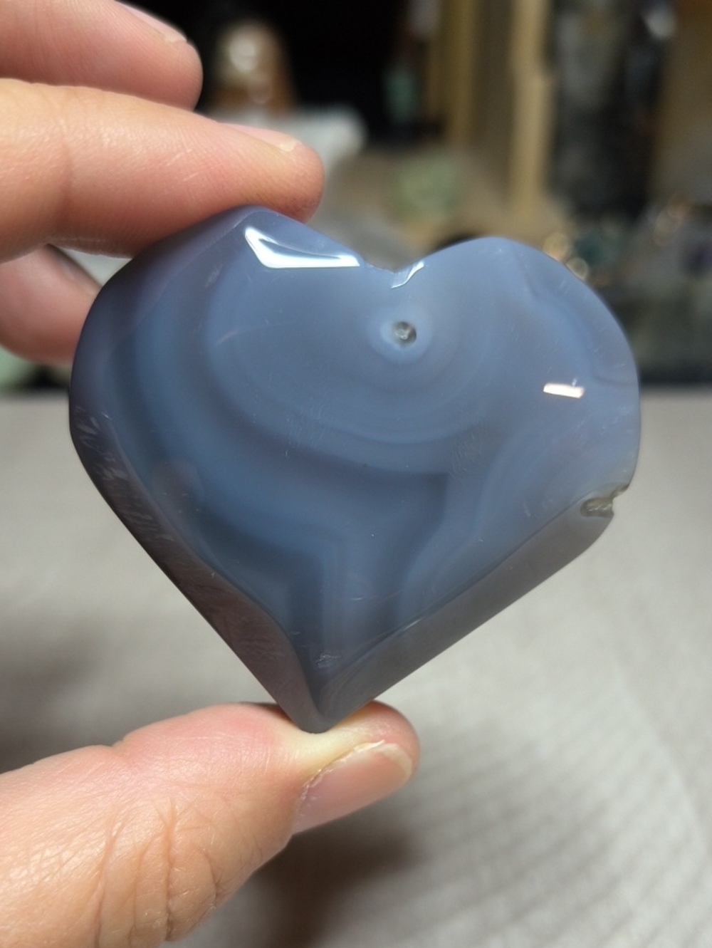 #70 Banded Gray Agate Heart Pocket Stone / Crystal Carving